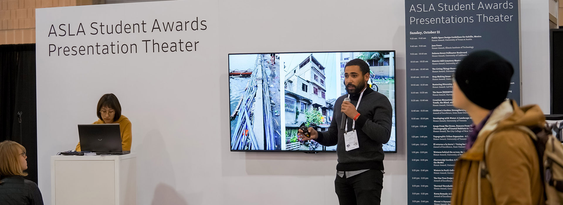 Julio Torres Santana speaks at the American Society of Landscape Architects Awards Program, where he and two students from the Harvard University Graduate School of Design received an Award of Excellence in the Residential Design Category.