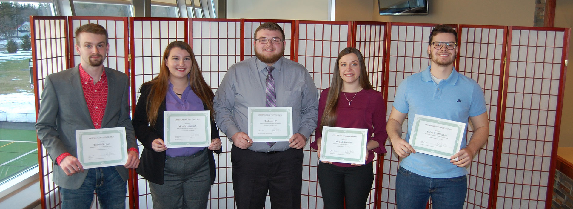 Students pose after the Fourth Annual Cotton Business Idea Competition, from left; Trenton Service, Victoria Lundquist, Charles (Jacob) Ax IV, Marjorie Donahue, Collin Worthington