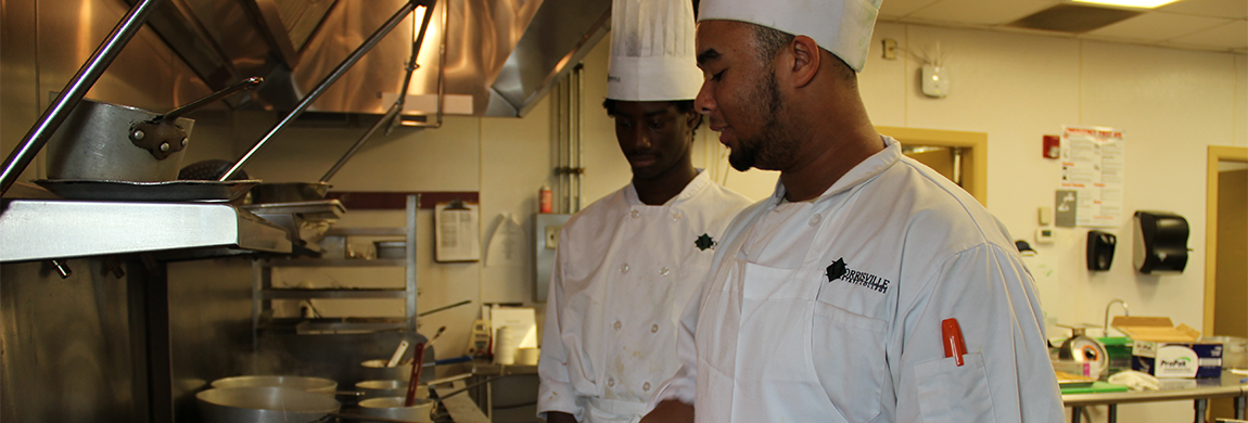 Culinary students working in the kitchen