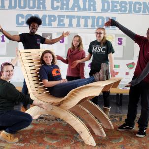 The winning chair design for an in-class competition was built by Architectural Studies and Design students in the design studio class.